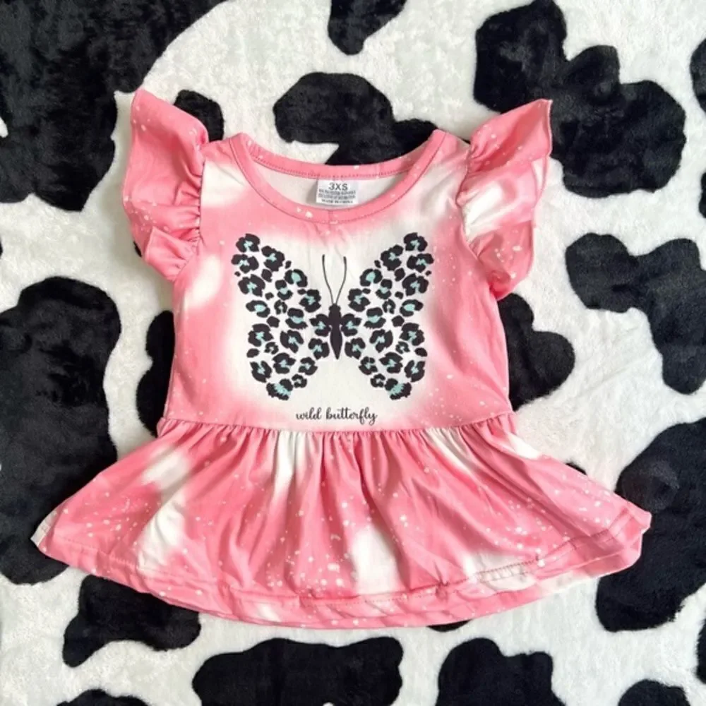 Butterfly Pink Leopard Bell Bottom‎ Set 3XS (6-12 months)